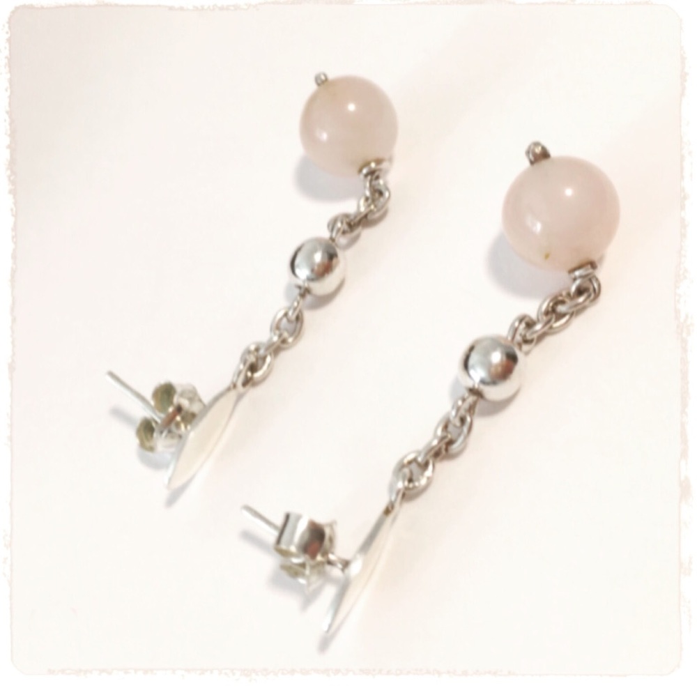Earrings /Fine Silver 950 with pink Quartz /NEW/
